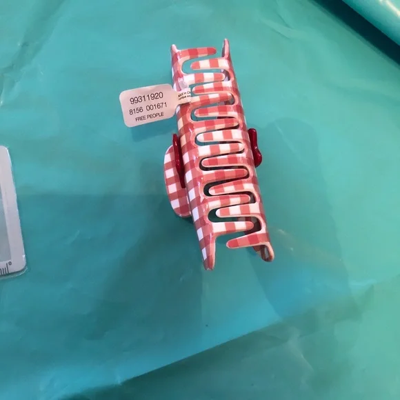 Free People Red and White Checkered Hair Clip - Picture 2 of 4